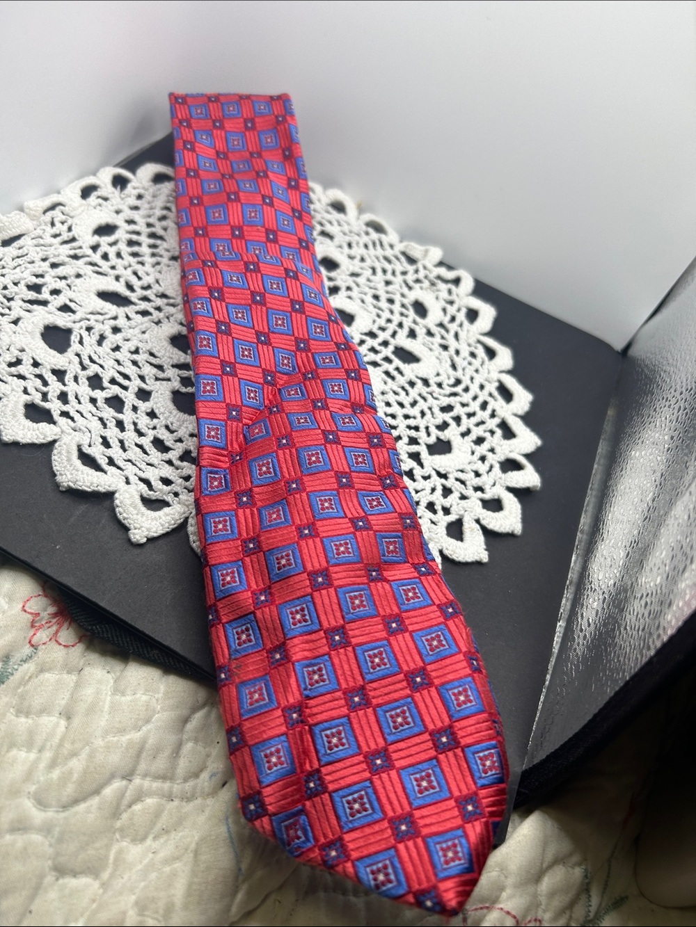 Nordstrom Red and Blue Geometric Silk Tie